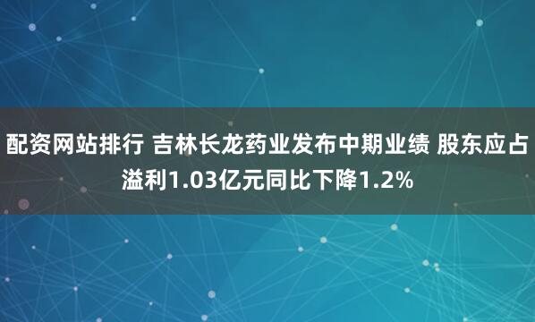 配资网站排行 吉林长龙药业发布中期业绩 股东应占溢利1.03亿元同比下降1.2%